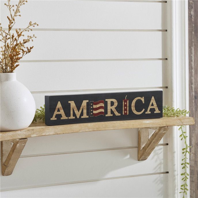 AMERICA Flag and Firecracker MDF Block Sign 3x14x1 Thumbnail