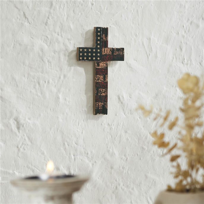 American Flag On Distressed Cross MDF Wall Sign 10x6 Thumbnail