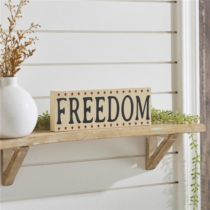 FREEDOM w/ Red Stars On Creme MDF Block Sign 4x11x1 Thumbnail