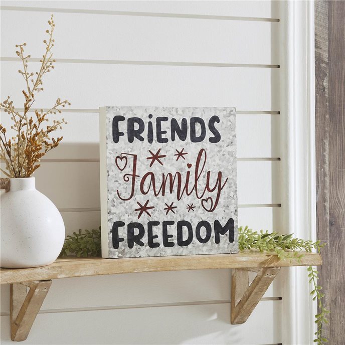 Friends Family Freedom On Galvanized Metal Print MDF Block Sign 10x10x1 Thumbnail