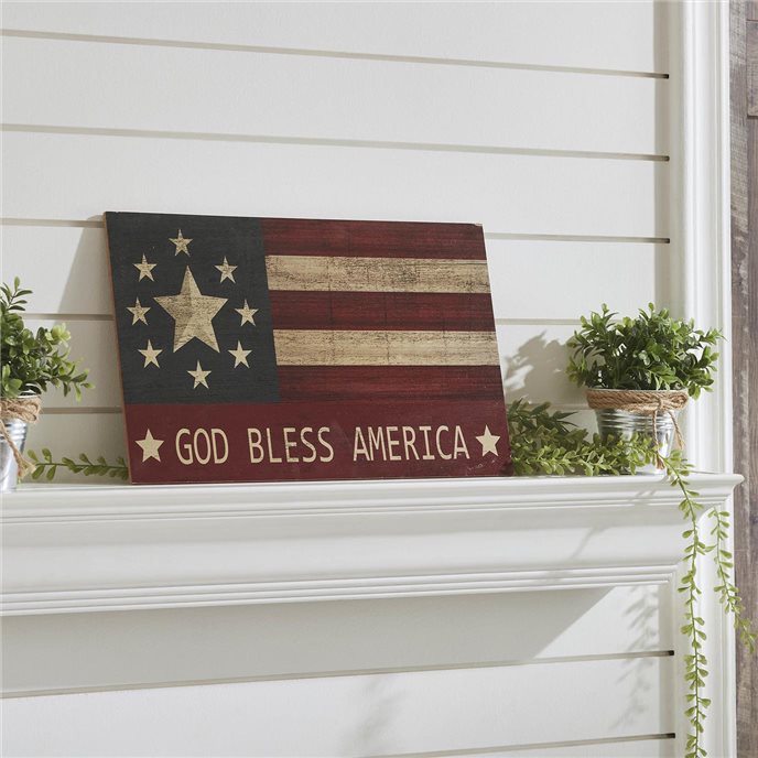 GOD BLESS AMERICA On Vintage American Flag MDF Wall Sign 10x16 Thumbnail