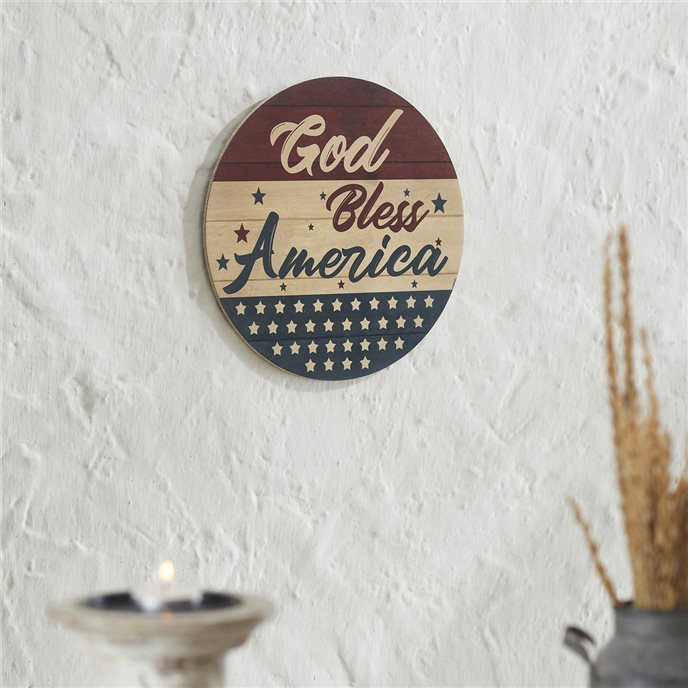 God Bless America Round MDF Wall Hanging 11 Inch Diameter Thumbnail