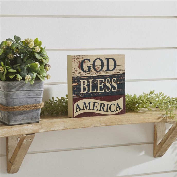 God Bless America White Blue Red MDF Block Sign 6x6x1 Thumbnail