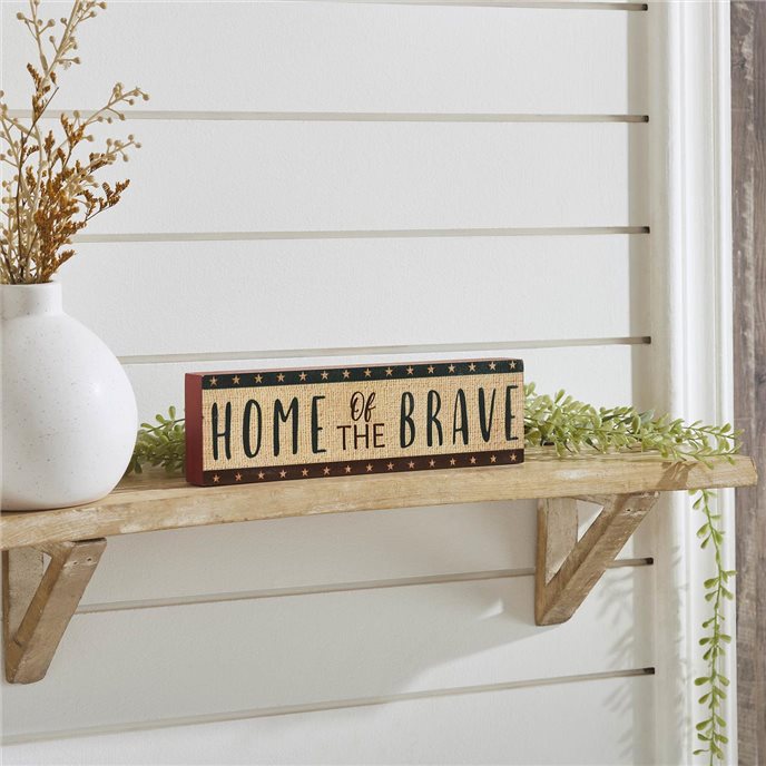 Home Of The Brave w/ Red Blue Star Stripes MDF Block Sign 3x10x1 Thumbnail
