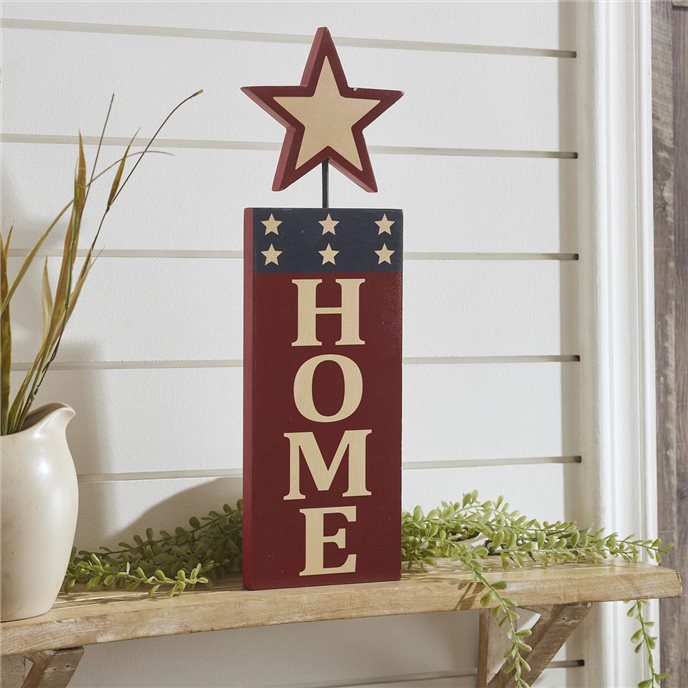HOME w/ Star In Red Outline MDF Wall Hanging 16x5 Thumbnail