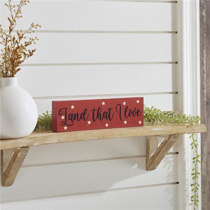 Land That I Love w/ White Stars MDF Block Sign 3x10x1 Thumbnail