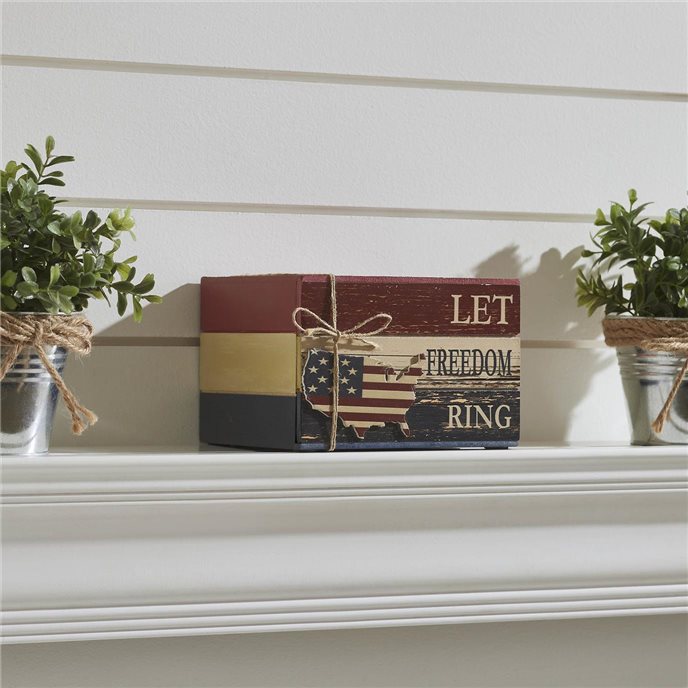 Let Freedom Ring MDF Block Sign w/ American Map Ornament On Twine 4x6x5 Thumbnail