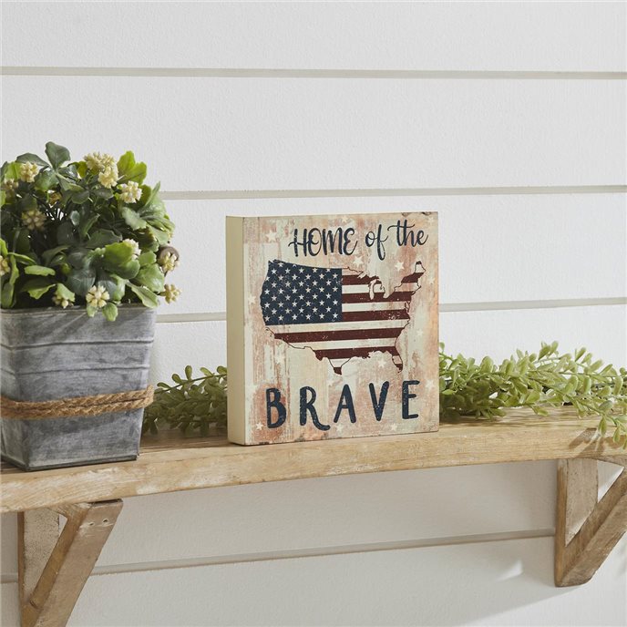 My Country Home Of The Brave American Flag On Map MDF Block Sign 6x6x1 Thumbnail