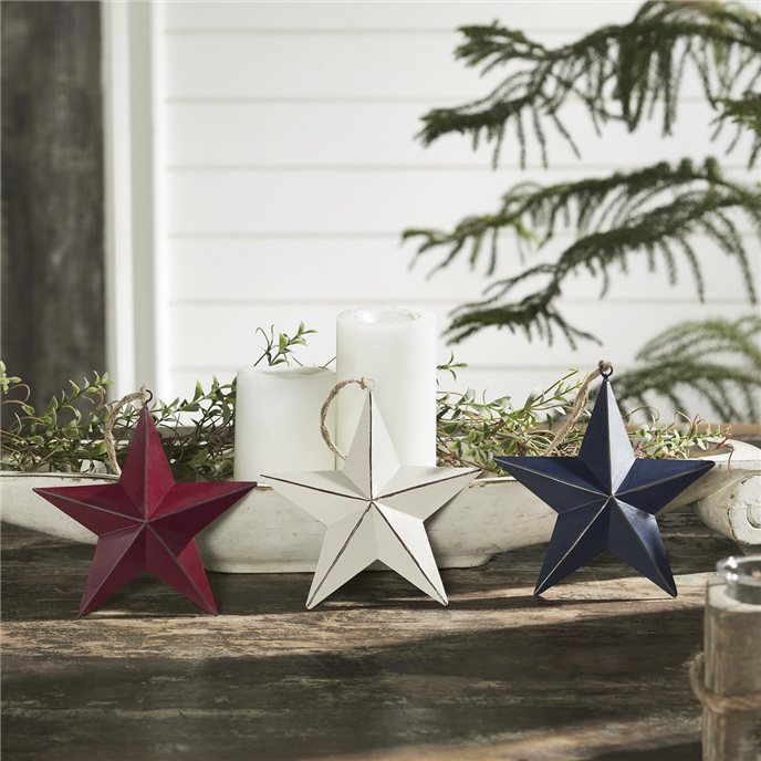 Painted Metal RWB Stars Ornament Set of 3 Colors 6x6x1 Thumbnail
