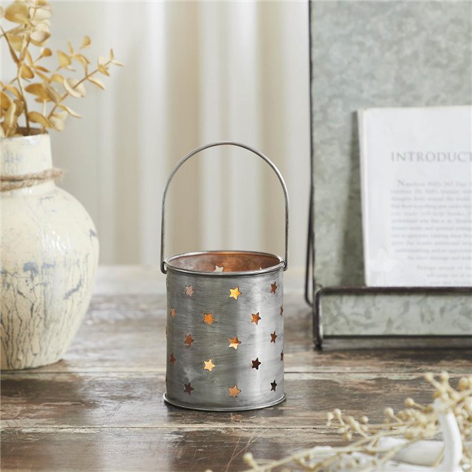 Twinkling Star Brushed Metal Candle Holder 3.75x3.25x3.25 Thumbnail