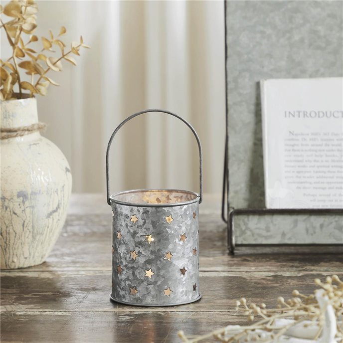 Twinkling Star Galvanized Metal Candle Holder 3.75x3.25x3.25 Thumbnail