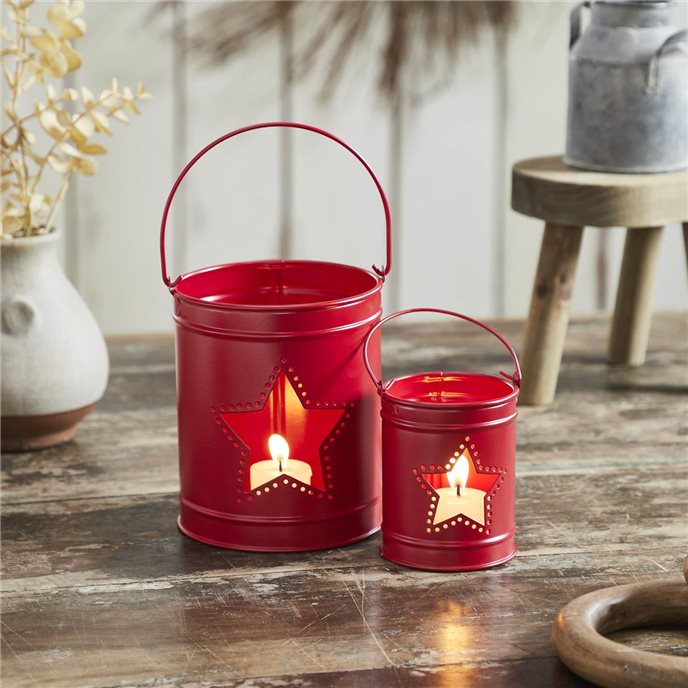 Patriotic Star Barn Red Metal Candle Holder Set of 2 - 5.5/3.5 inch Thumbnail