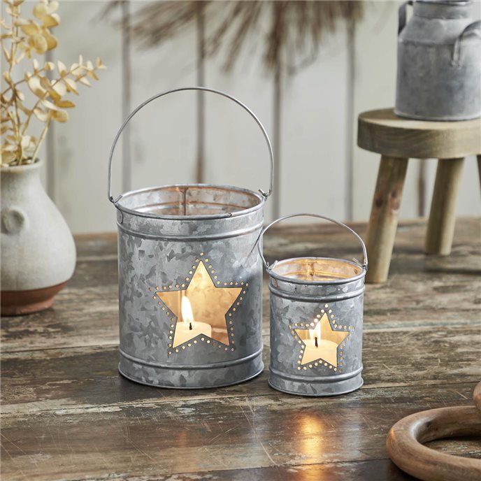 Votive Candle Holder w/ Star Cutout Galvanized Set of 2 Sizes Thumbnail