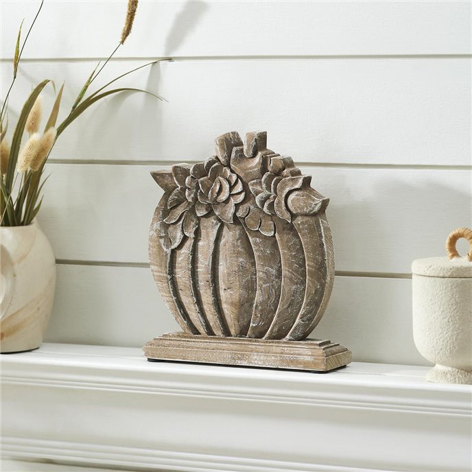 Floral Crown Carved Wooden Pumpkin 8.5x8x2 Thumbnail