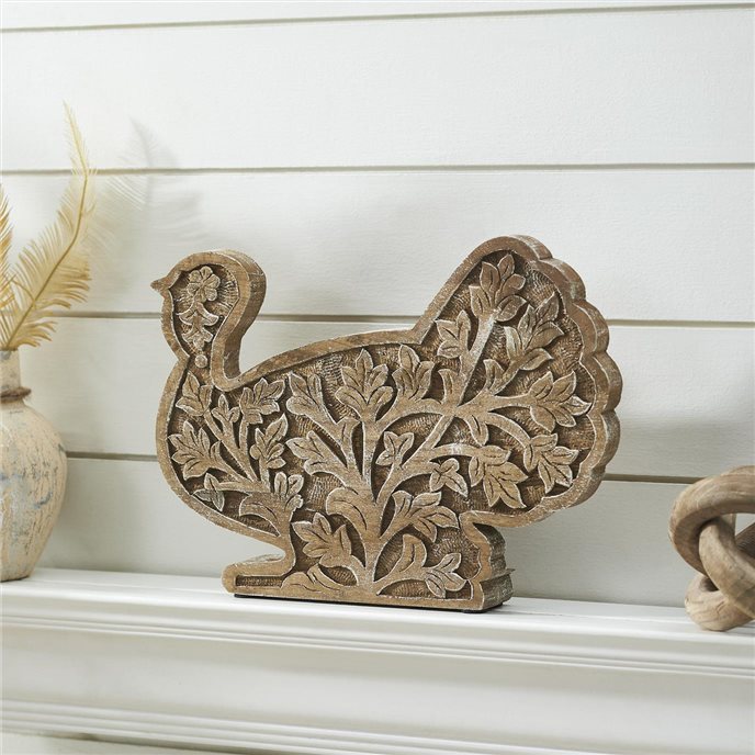 Harvest Leaf Carved Wooden Turkey 10x14x2 Thumbnail