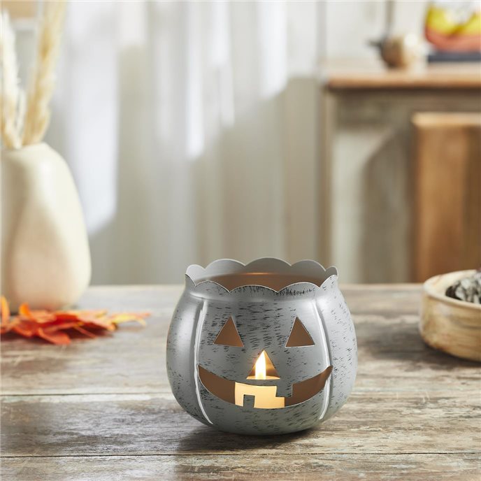 Jack-O-Lantern Candle Holder Antique Grey 4.25x5.25x5.25 Thumbnail