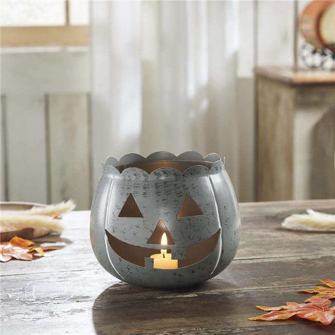 Jack-O-Lantern Candle Holder Antique Grey 6.25x7.5x7.5 Thumbnail