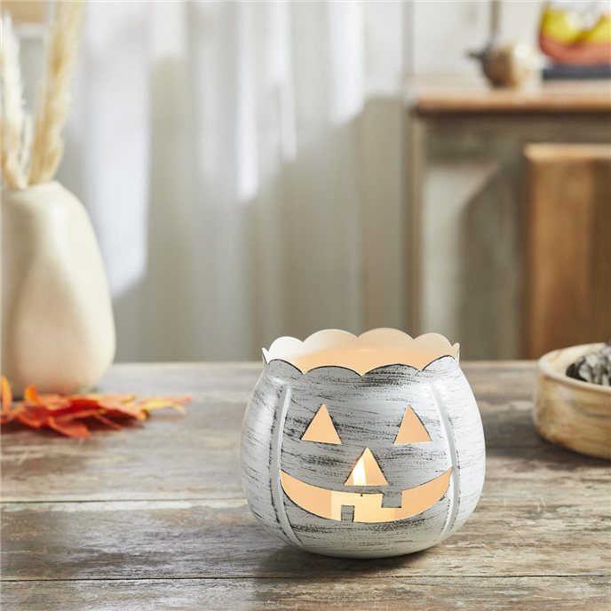 Jack-O-Lantern Candle Holder Antique White 4.25x5.25x5.25 Thumbnail