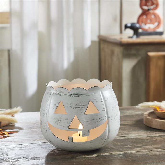Jack-O-Lantern Candle Holder Antique White 6.25x7.5x7.5 Thumbnail