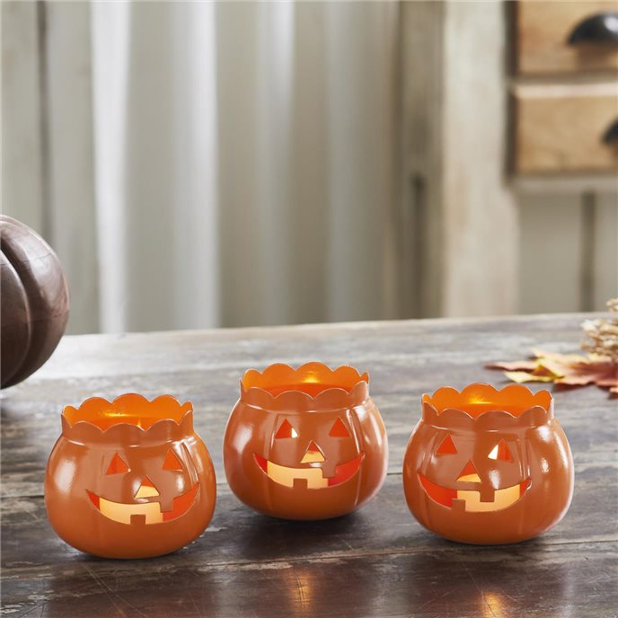 Jack-O-Lantern Candle Holder Orange Set of 3 - 3x3.5x3.5 Thumbnail