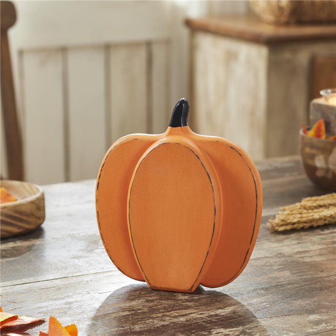 Short Orange Wooden Pumpkin 9x8x2 Thumbnail