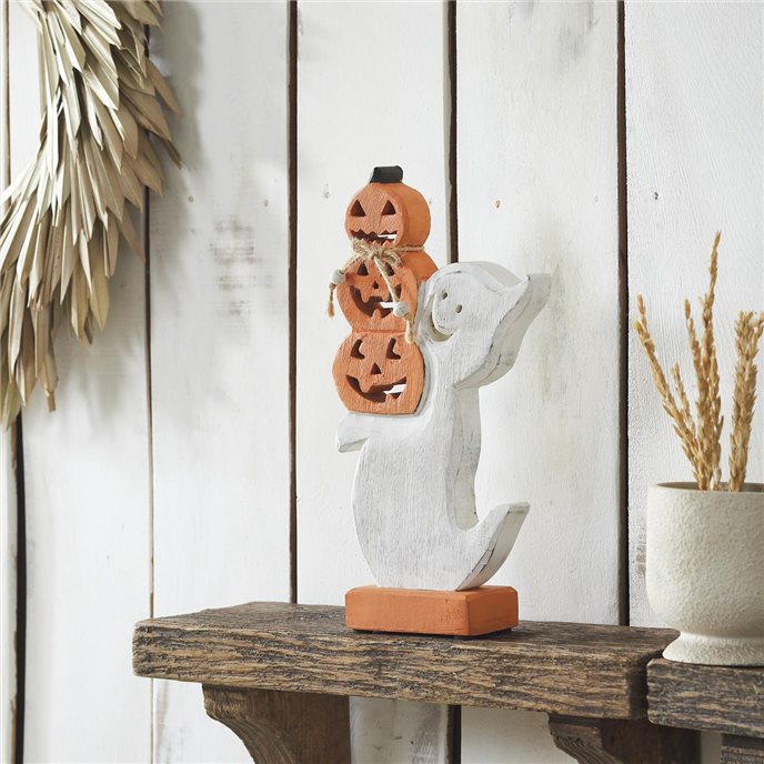 Stacked Jack-O-Lantern Wooden Ghost 11x6x2 Thumbnail