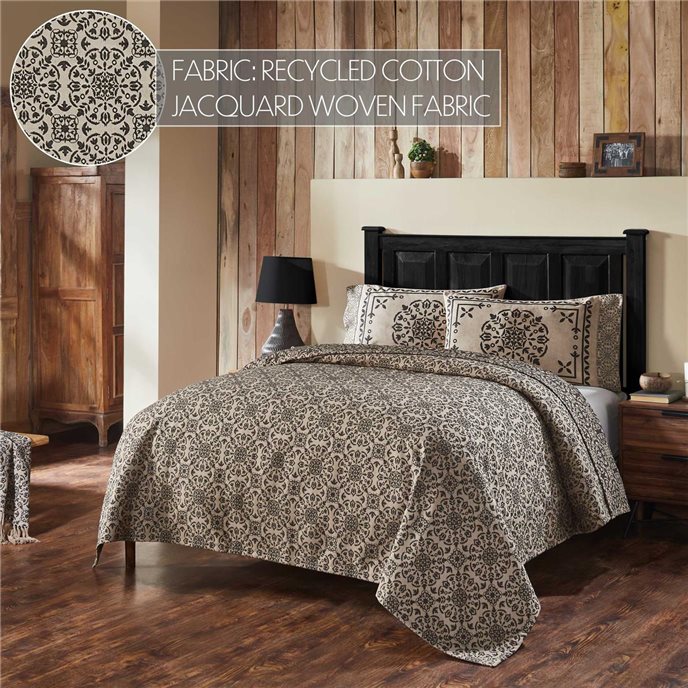Custom House Black Tan Jacquard King Coverlet 106Wx97L Thumbnail