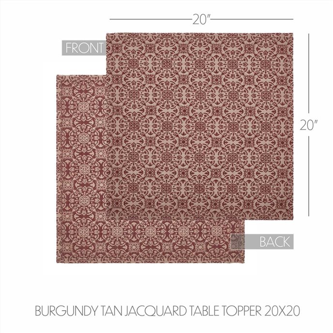 Custom House Burgundy Tan Jacquard Table Topper 20x20 Thumbnail