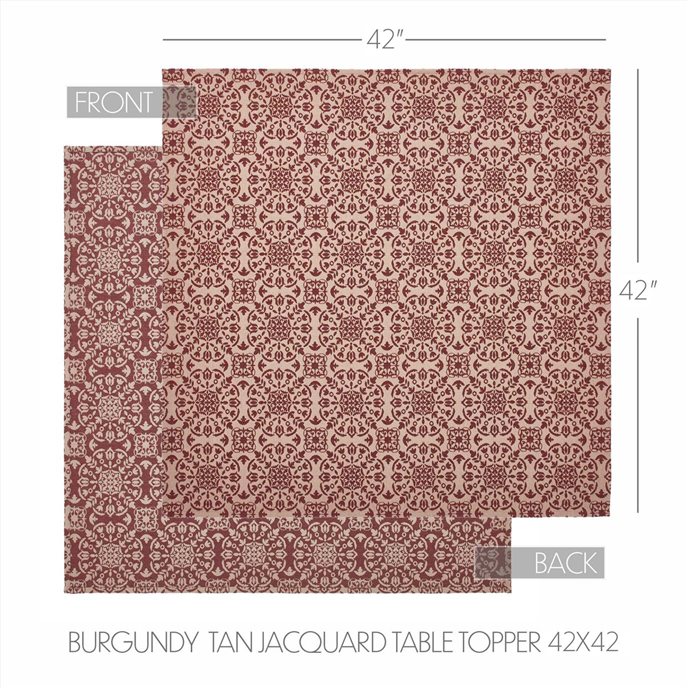 Custom House Burgundy Tan Jacquard Table Topper 42x42 Thumbnail