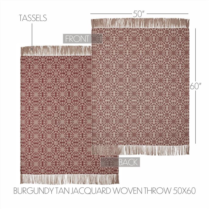 Custom House Burgundy Tan Jacquard Woven Throw 50x60 Thumbnail