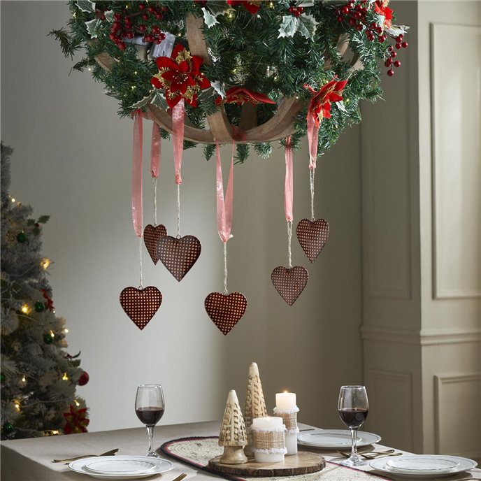 Dotted Metal Heart Ornament Set of 6 - 4 inch Thumbnail