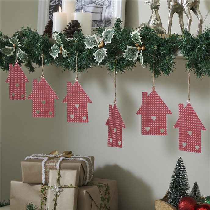 Dotted Metal House Ornaments Red Set of 6 5.4x4.4x0.2 Thumbnail