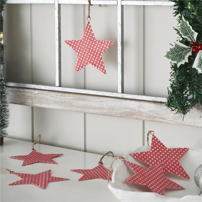 Dotted Metal Star Ornaments Red Set of 6 5.25x4.8x0.2 Thumbnail