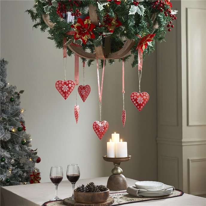 Floral Eyelet Heart Metal Ornament Set of 6 - 4 inch Thumbnail