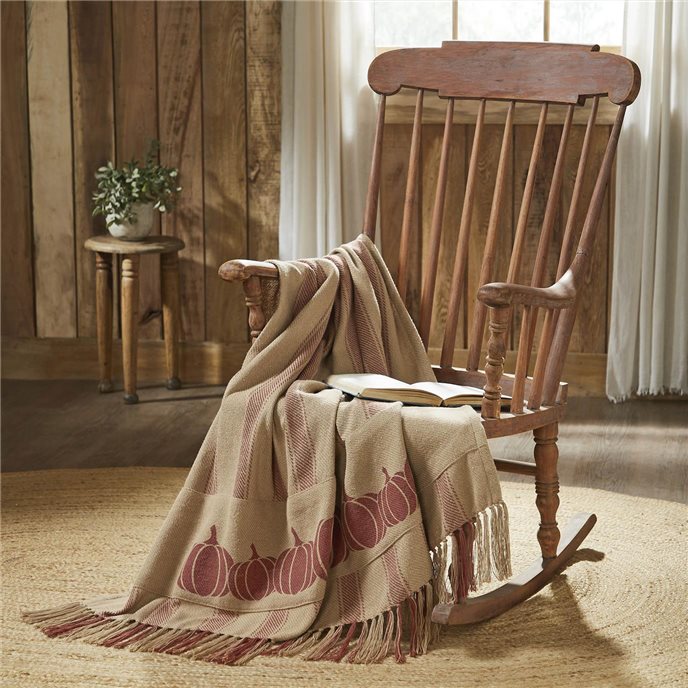 Harvest Blessings Pumpkin Patch Ticking Stripe Woven Throw 50x60 Thumbnail