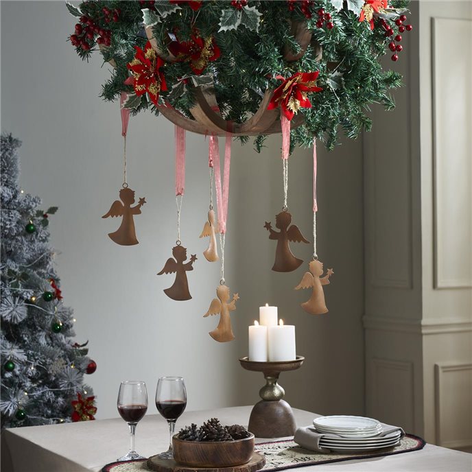 Rust Angel Metal Ornament Set of 6 - 5.5 inch Thumbnail