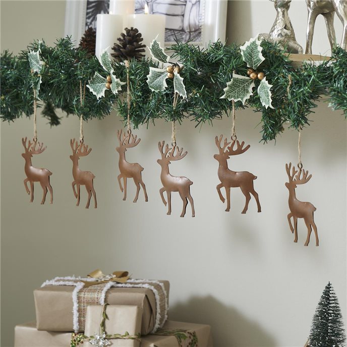 Rust Reindeer Metal Ornament Set of 6 - 5 inch Thumbnail