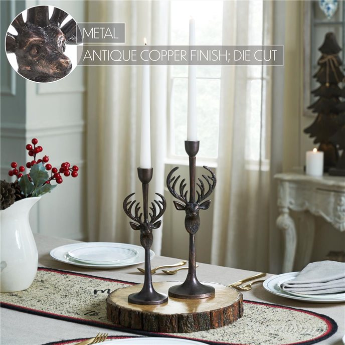 Rustic Stag Metal Candlestick Holders Set of 2 - 10.5/12.5 inch Thumbnail