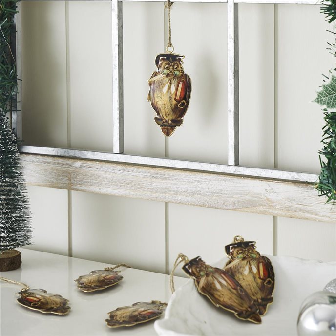 Wise Owl Metal Ornament Set of 6 - 4.5 inch Thumbnail