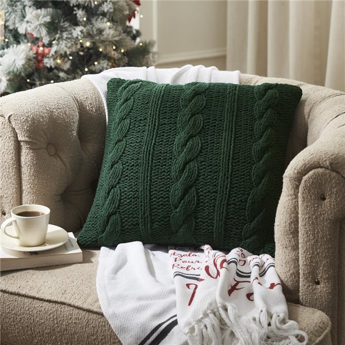 Cable Knit Sweater Pillow Green 18x18 Thumbnail