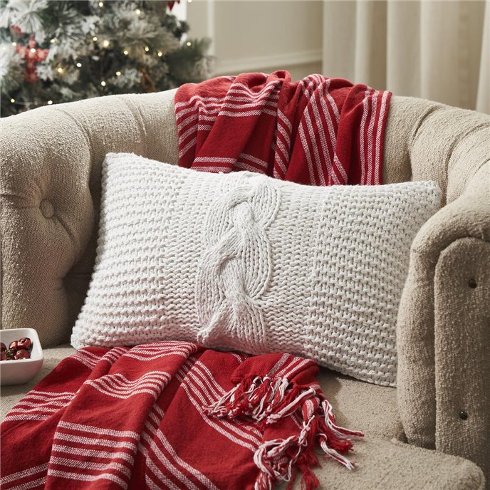 Cable Knit Sweater Pillow White 12x20 Thumbnail