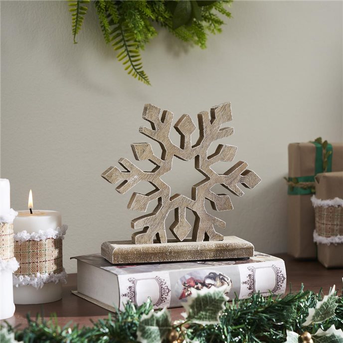 Feathered Finish Wooden Snowflake Natural 7.5x8x2.5 Thumbnail