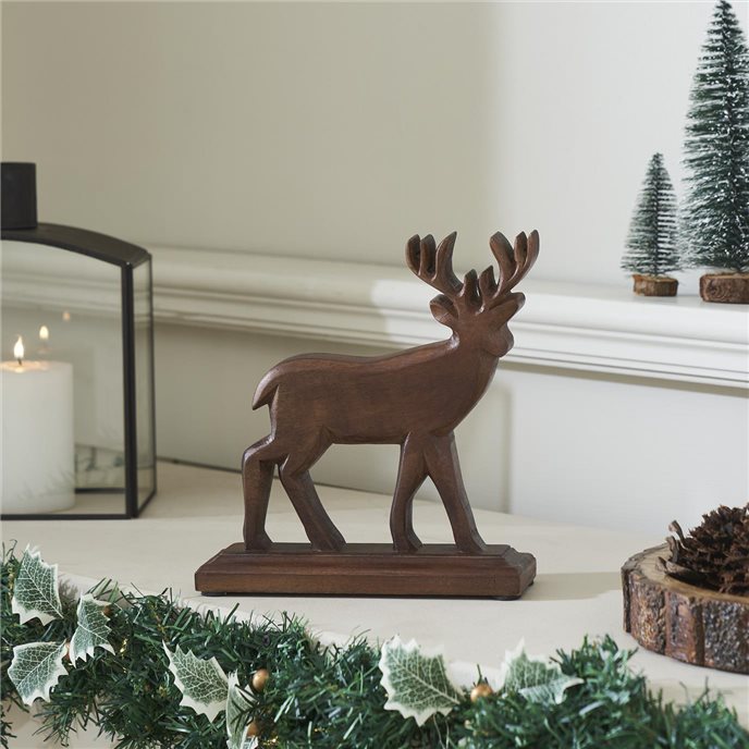 Forest Frolic Dark Wooden Deer 9x8x2.3 Thumbnail