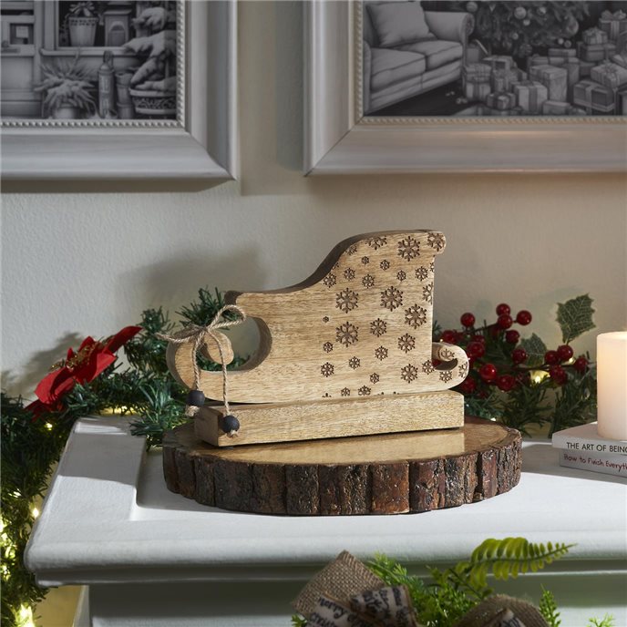 Natural Wooden Snowflake Sleigh 6x9.5x2 Thumbnail