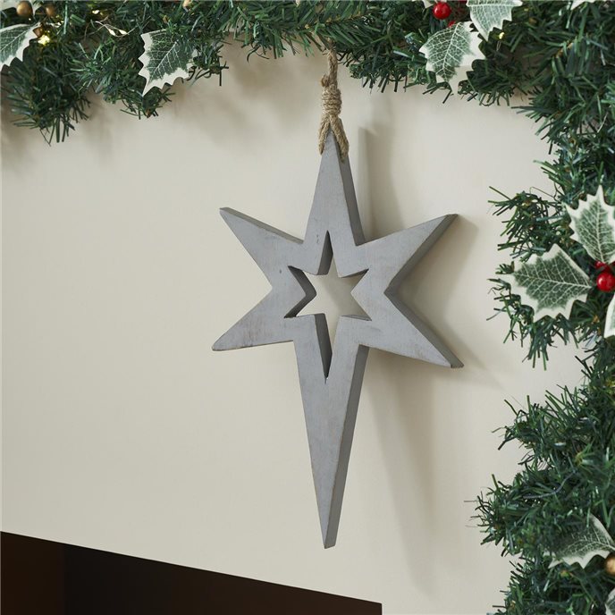 Northern Yule Distressed Grey Wooden Star 12x8x0.75 Thumbnail