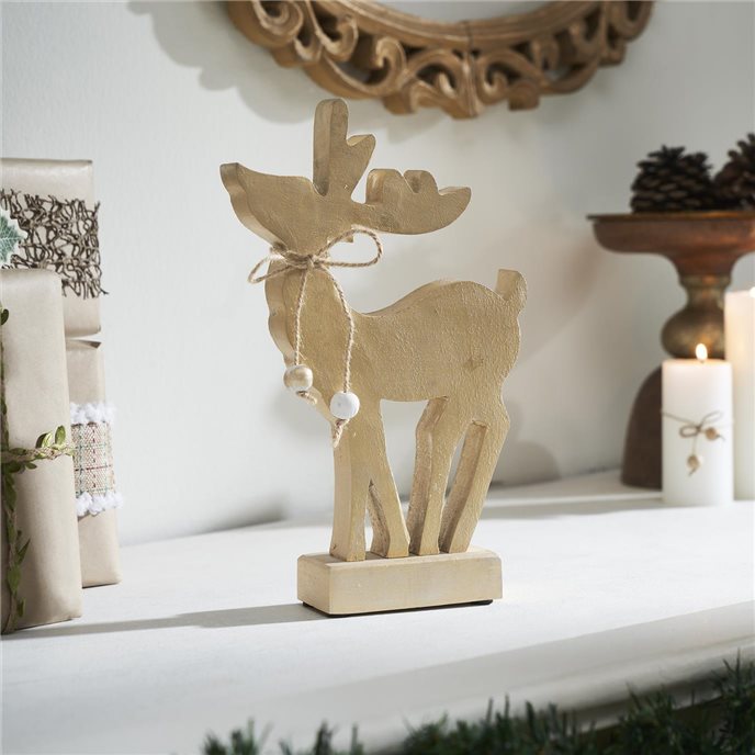 Pretty Prancer Brushed Gold Wooden Deer 16x10x2 Thumbnail
