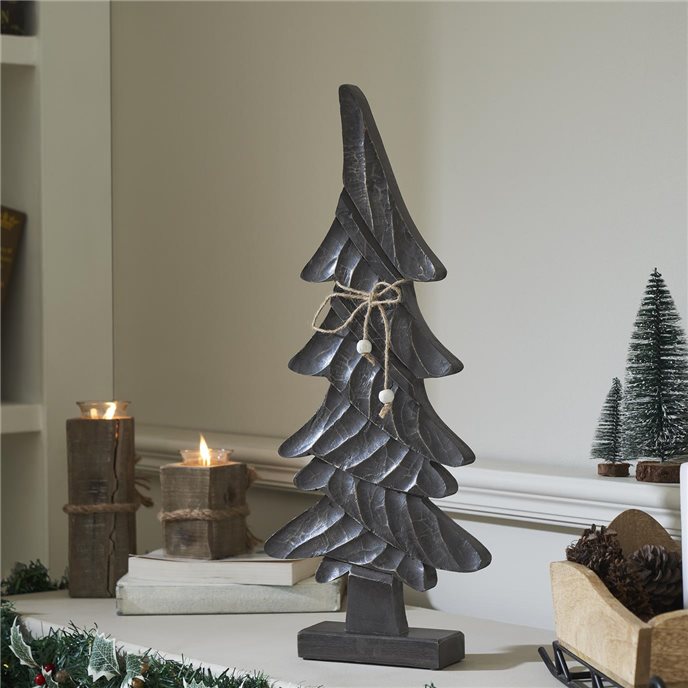 Primitive Pine Distressed Black Wooden Tree 21x9x2 Thumbnail