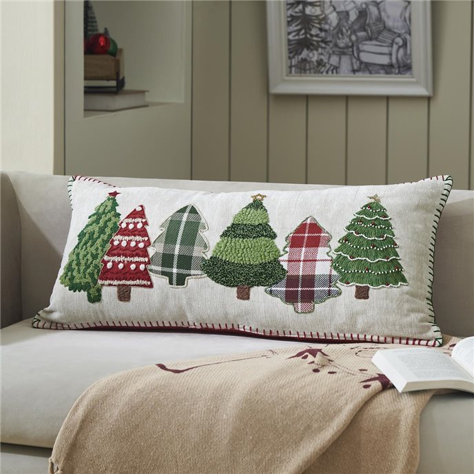 Red and Green Applique Tree Pillow with Embroidery 14x30 Thumbnail