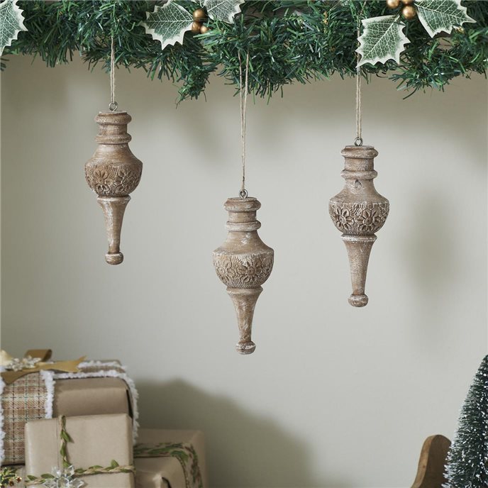 Rustic Finial Ornament Feathered Finish Set of 3 6.5x2.5x2.5 Thumbnail