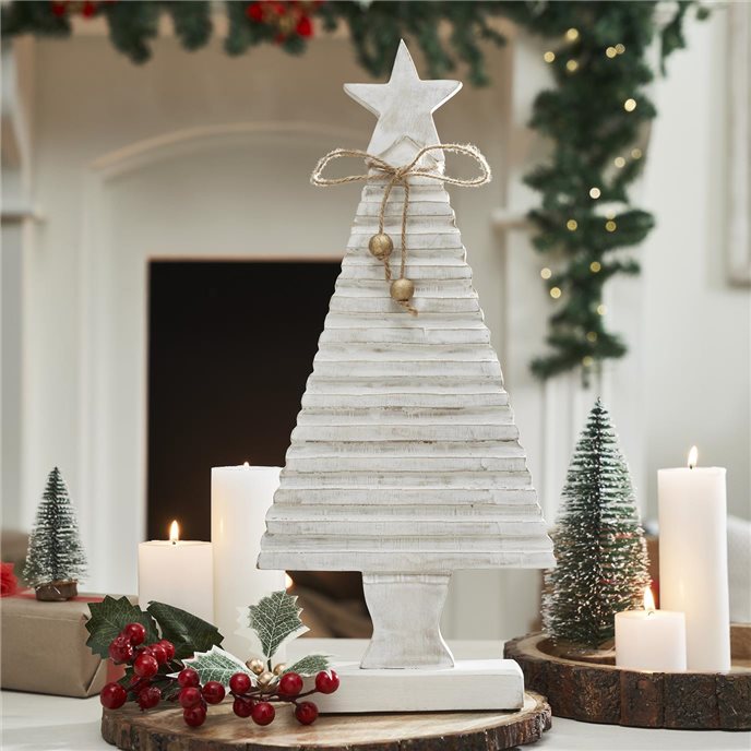 Starbright Distressed White Wooden Tree 17x7.75x2 Thumbnail